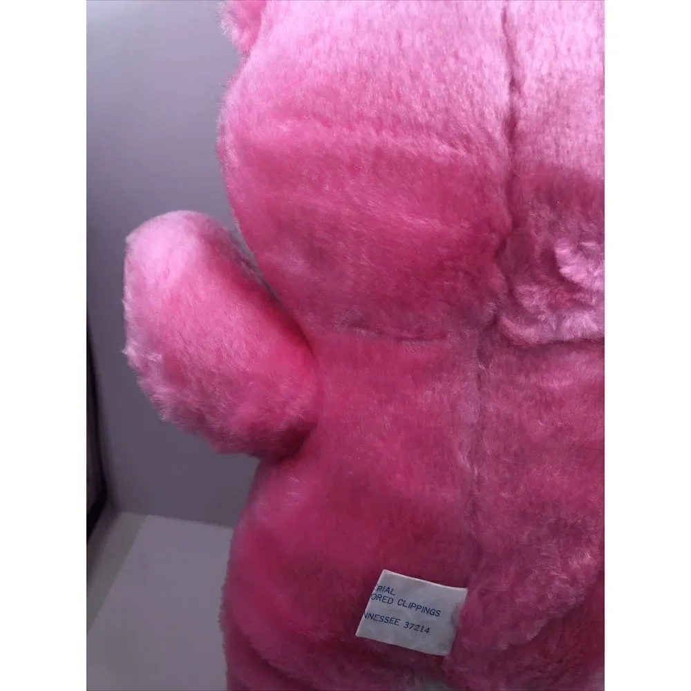 Vintage Pink white plush teddy bear Amusement Opryland Logo